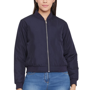 2025 Latest Design Navy Color Women's Bomber <b>Jacket</b> 100% Polyester Fabric Stand Collar Oversize Zip Autumn Quick Dry - Product Image 1