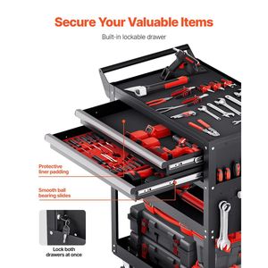 Carrello da Lavoro a 5 Ripiani con Ruote, Capacità di Carico 400 Libbre, 2 Cassetti, Pannello Forato per Organizzazione Attrezzi Meccanici - Product Image 3