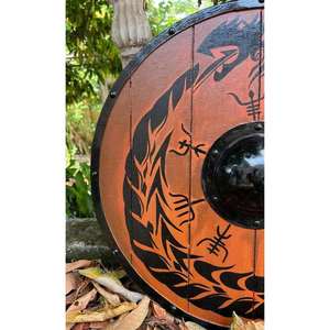 Bouclier rond en bois Viking, motif Dragon, bouclier d'armure nordique avec boss en acier doux pour reconstitution historique, décoration murale historique - Product Image 4