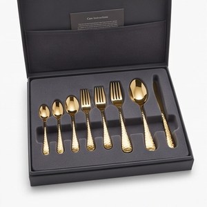 Ensemble de couverts en or martelé avec finition miroir, design moderne, compatible lave-vaisselle, pour les dîners de mariage - Product Image 6