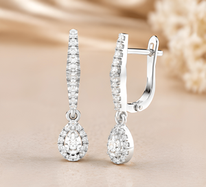 Lab Grown Diamond Hoop Drop <b>Earrings</b> | Pear Shape Dangle <b>Earrings</b> | Luxury <b>Fine</b> Jewelry for Women - Product Image 3