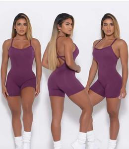 Body deportivo corto sin mangas para mujer, color rosa sólido, con espalda cruzada, elástico en cuatro direcciones, sin costuras, para gimnasio. - Product Image 4