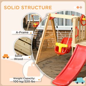 Set Altalena in Legno per Bambini da Esterno con Funzioni 4-in-1: Scivolo, Tromba e Volante - Product Image 5
