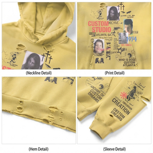 Sweat à capuche homme Sunfaded Mud Wash 450 g/m² en molleton bouclette, coupe ample effet vieilli, streetwear, jaune personnalisé, vintage - Product Image 3