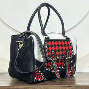 Nuevo Bolso de Hombro/Bandolera de Cuero Vacuno con Diseño a Cuadros Rojos y Negros 2026, con Detalles en Piel con Pelo, para Mujer - Product Image 5