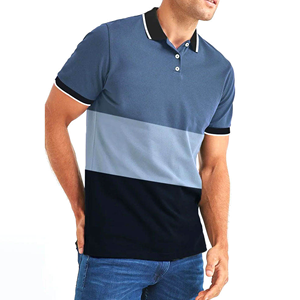 Men's Color Blocked Short Sleeve <b>Polo</b> <b>Shirt</b> Regular Fit Casual Woven Solid Design <b>Blue</b> Black White Trim - Product Image 2