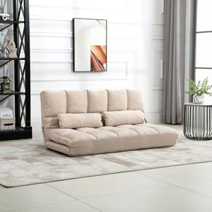 Divano Letto Pieghevole Regolabile Beige, Poltrona Convertibile da Pavimento con Cuscini, Comodo Soggiorno - Product Image 2
