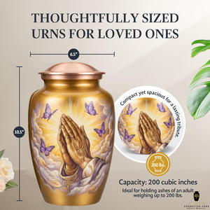 โกศบรรจุอัฐิแบบรักษ์โลก ทนทาน พร้อมลวดลายมืออธิษฐานและผีเสื้อ สามารถปรับแต่งได้ - Product Image 5