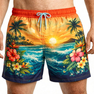 Bañador de hombre azul marino con estampado de estrellas de mar, de secado rápido, cintura media, con cordón, pantalón corto informal, 100% poliéster, tejido. - Product Image 2