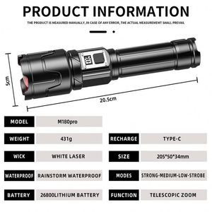 CITICITY Strong Flashlight, 11000 MAh Tactical Flashlights <b>Rechargeable</b> with LCD 4 Modes Waterproof for Outdoors Camping - Product Image 4