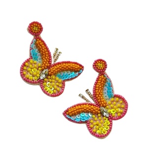 Elegant Designer Beaded Earrings for Women Patriotic <b>Memorial</b> Day Orange White Blue Colour Fabric Material - Product Image 1