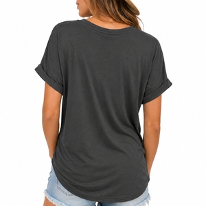 Camiseta Personalizada para Mujer con Cuello en V, Casual, Holgada, de Manga Corta, de Algodón, a la Moda, de Primera Calidad, Suave y Transpirable - Product Image 3