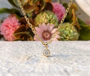 จี้เพชรทรงกลมเจียระไนแบบบริลเลียนท์ ทองคำแท้ 18K สำหรับผู้หญิง สร้อยคอแบบมินิมอลสำหรับใส่ทุกวัน สี G พร้อมพลอยธรรมชาติ - Product Image 5