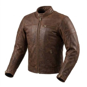 Classic <b>Long</b> Thin Cowhide Canvas <b>Leather</b> <b>Jacket</b> for Men Motorbike Vintage Biker Cafe Racer Style Europe Trend - Product Image 3