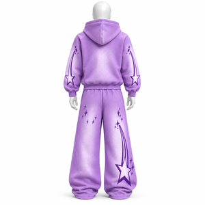 Ensemble survêtement décontracté 2026 personnalisé avec impression par transfert thermique, sweat à capuche vintage délavé à l'acide grande taille et pantalon de jogging évasé, en tissu 100% coton - Product Image 2