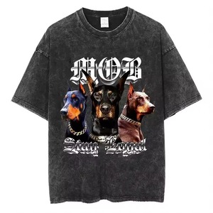 Camiseta de Hombre, Corte Regular, Lavado Ácido, con Estampado de Rottweiler, Manga Corta, Cuello Redondo, Estilo Urbano, Transpirable, 220g, Jersey de Algodón - Product Image 5