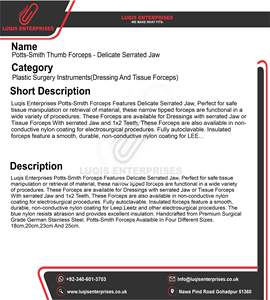Pinzas Quirúrgicas Potts Smith con Mordaza Dentada Delicada, Instrumento Quirúrgico de Acero Inoxidable, Pinzas Médicas de Precisión - Product Image 5