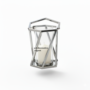 Luxury <b>Silver</b> Metal Pillar Candle Holder with House-Shape Frame Decorative Glass <b>Lantern</b> for Wedding and Event Centerpieces - Product Image 5