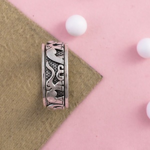 Vintage Elephant Spinner <b>Ring</b> for <b>Men</b> & Women Sterling <b>Silver</b> Rotating Spin Band Anxiety Relief Fidget <b>Ring</b> Wide Animal Pattern - Product Image 3