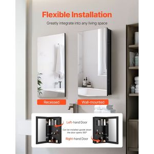 Armadietto Portamedicinali 14 X 24 Pollici con Specchio da Bagno a Parete con Cornice in Alluminio e 2 Ripiani Regolabili - Product Image 5