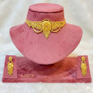 Conjunto de collar y pendientes con forma de flor chapados en oro de 24 quilates para mujer, joyería clásica de moda para bodas, A-23317 - Product Image 3