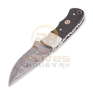 Couteau de chasse à lame fixe en acier Damas, pointe tombante, manche en bois, qualité industrielle, épaisseur 0,6 mm - Product Image 2