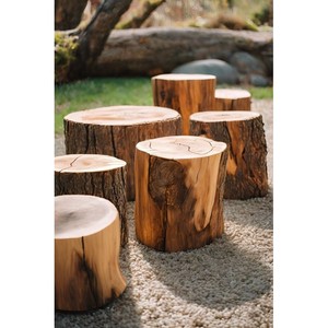Tabouret en bois de pin rustique en forme de souche d'arbre, vente en gros |   Sièges d'extérieur artisanaux Moradabad - Product Image 2