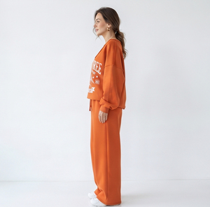 Ladies Oversize Printed <b>Tracksuit</b> 100% Cotton Loose Fit Sweat Suit <b>Women</b> Printing Mid Drawstring Waist Fleece Printing <b>Tracksuit</b> - Product Image 6
