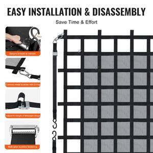 Rete di Carico Resistente 183 cm x 145 cm per Cassone del Camion, 4 Cinghie Regolabili, Moschettoni, Ganci a S, Accessori per il Controllo del Carico Resistenti all'Usura - Product Image 5