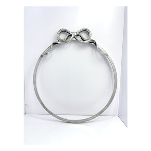 Large <b>Round</b> Aluminium Bow Mirror <b>Frame</b> Cast Metal Wall Decorative Ribbon Top Gallery Wall Home Decorative Mouldings - Product Image 1
