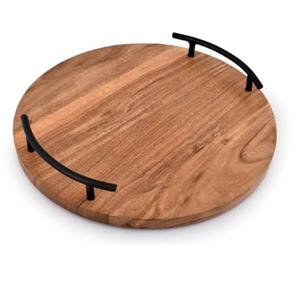 Bandeja redonda de madera con acabado esmaltado para servir bocadillos, pasteles y dulces, bandeja para exhibir alimentos, suministros para hoteles y restaurantes. - Product Image 6