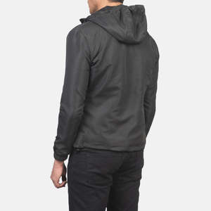 Veste matelassée à capuche pour homme, coupe-vent, décontractée, noire unie, fermeture éclair, rembourrage en polyester, veste d'automne - Product Image 2