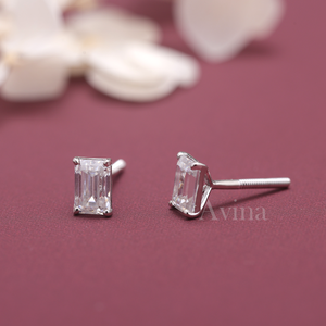 IGI Certified Lab Grown Diamond Emerald Cut Stud Earrings 9K White / Yellow & Rose Gold Solitaire Diamond Earrings - Product Image 4