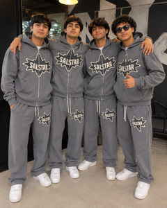 SALSTAR Men's Grey Hooded Tracksuit Set Full <b>Zip</b> Sweatshirt <b>Jogger</b> Pants Streetwear Loose Fit Cotton Autumn Winter Wear - Product Image 5