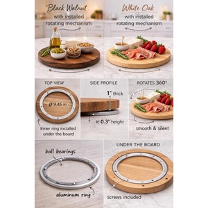 Bandeja giratoria redonda de madera con centro decorativo, diseño minimalista hecho a mano para platos y vajilla de fiesta - Product Image 3
