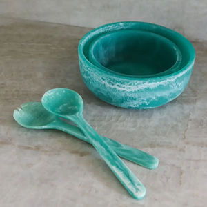 Juego de Ensaladera de Resina Turquesa con Tenedor y Cuchara, Diseño Clásico, Apto para Lavavajillas, Ecológico, para Uso Doméstico - Product Image 2