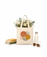 Sac fourre-tout minimaliste à motifs circulaires abstraits, beige, en coton, avec poignée d'épaule, fermeture ouverte, pour les voyages, la plage et l'usage quotidien