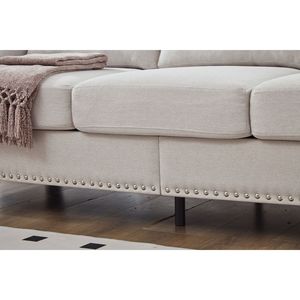 Divano Moderno Classico a Tre Posti da 83 Pollici per Soggiorno, Rivestito in Poliestere Beige con Borchie, Design Moderno Classico - Product Image 4
