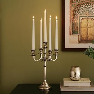 Candélabre en aluminium nickelé poli à 5 bras, fait main, avec motif argenté en relief, pour mariage, Noël, décoration intérieure - Product Image 6