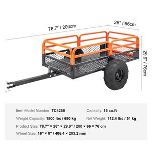 Rimorchio Ribaltabile in Acciaio per ATV, Capacità di Carico 1500 Libbre, 15 Piedi Cubi, Carrello Rimovibile per Costruzioni e Giardinaggio - Product Image 6