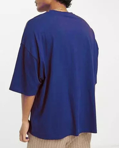 T-shirt en toile bleu roi pour homme, coupe classique, manches courtes, col rond, décontracté, couleur unie, tricoté, anti-rétrécissement, 300g, logo frontal - Product Image 2