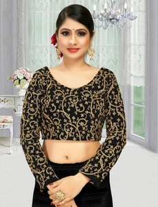 KV Black and Gold Velvet <b>Saree</b> with Embroidered <b>Blouse</b> - Product Image 5