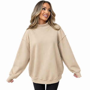 Oversized Women Pullover Custom <b>Mock</b> Neck Sweatshirt Premium Casual Fashion Wholesale Autumn Wear - Product Image 1