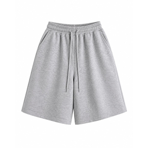 Shorts Bermuda en coton tricoté gris uni pour homme avec cordon de serrage à la taille, style décontracté - Product Image 1