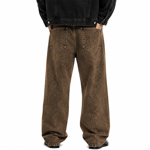 Jean en denim extensible pour homme, coupe droite, noir, effet usé, taille mi-haute, respirant, écologique, saison hiver - Product Image 2
