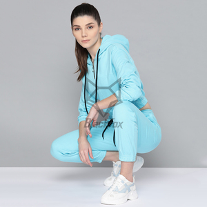 Survêtement à capuche bleu clair pour femme BlackFox, manches longues, couleur unie, pantalon de jogging décontracté avec poches latérales et cordon de serrage à la taille - Product Image 5