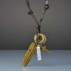 Titanium <b>Cross</b> Number Pendant 2-Inch Stainless Steel with Adjustable Leather Rope for <b>Men</b> & Boys - Product Image 2