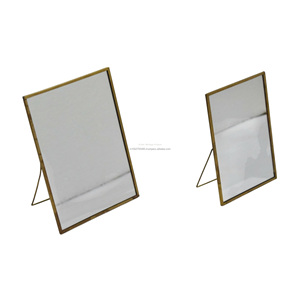 Elegante soporte de espejo de mesa de latón antiguo Art Deco para sala de estar decoración del hogar cuadrado rectángulo forma borde curvo Uso de pared - Product Image 1