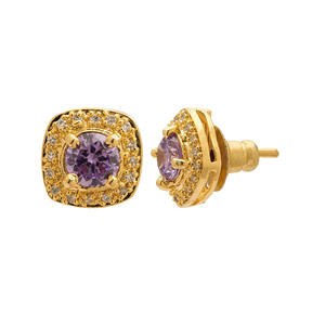 Pendientes de tuerca de circonita morada de moda chapados en oro de 18 quilates con detalles de circonita en forma de halo, joyería de plata de ley 925 para mujer, para fiestas y regalos - Product Image 2