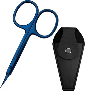 Ciseaux à cuticules courbés en acier inoxydable RMH Tools, pointe en forme de flèche, design multifonctionnel durable, revêtement en titane bleu, pour le nail art - Product Image 1
